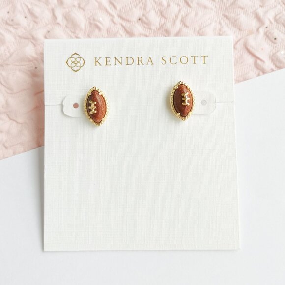 Kendra Scott Football Orange Goldstone Stud Earrings - Picture 1 of 3